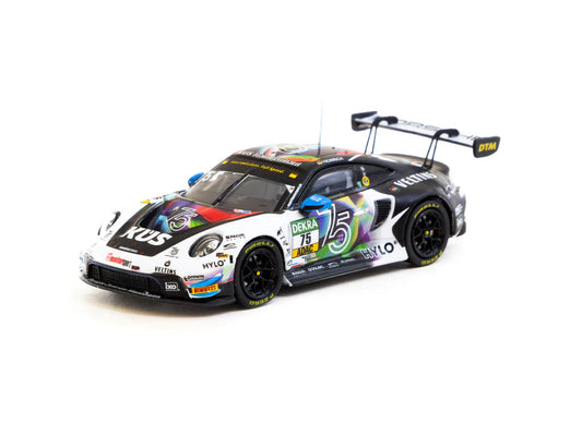 1:64 scale Tarmac Works Porsche 911 GT3 R DTM 2023, driven by Ayhancan Güven, featuring race‑accurate livery and fine detailing.