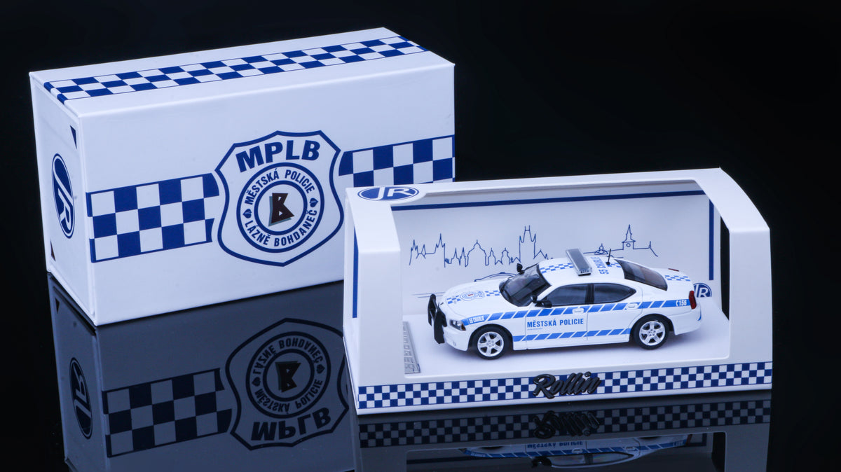 JR Collectibles x Rollin – Městská Policie Lázně Bohdaneč “Charlie” 1:64 scale model police car with authentic Czech markings.