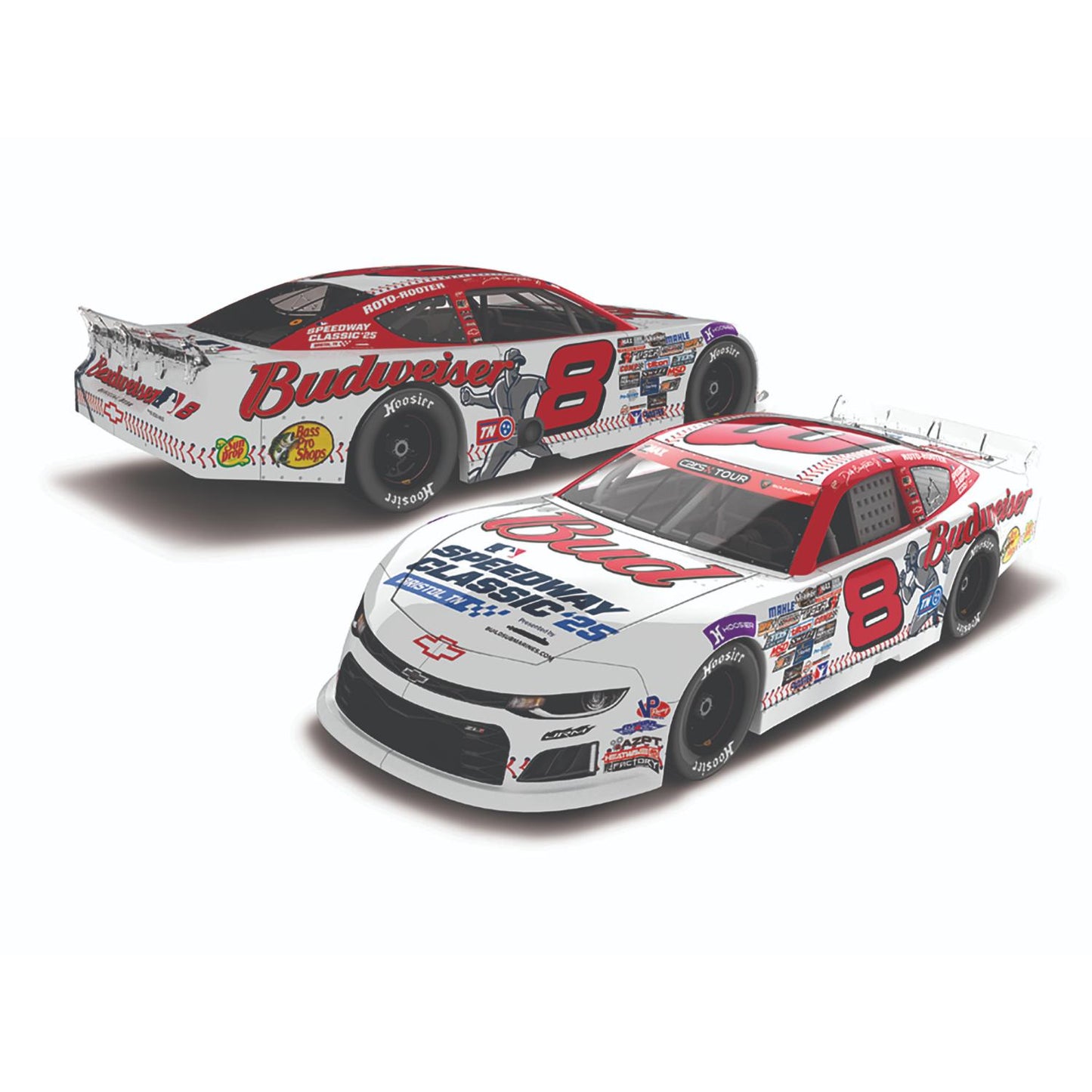 1:64 scale 2025 ARC die-cast model of Dale Earnhardt Jr.’s #8 Chevrolet with classic Budweiser livery.
