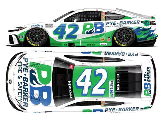 1:64 die-cast model of the 2025 Toyota Camry #42 driven by John Hunter Nemechek with PYE-BARKER Fire & Safety livery.