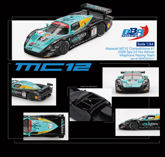 (Pre-Order) BBR Models - Maserati MC12 Competitizone #1 Vitaphone Racing Spa 24 Hrs Winner 2008