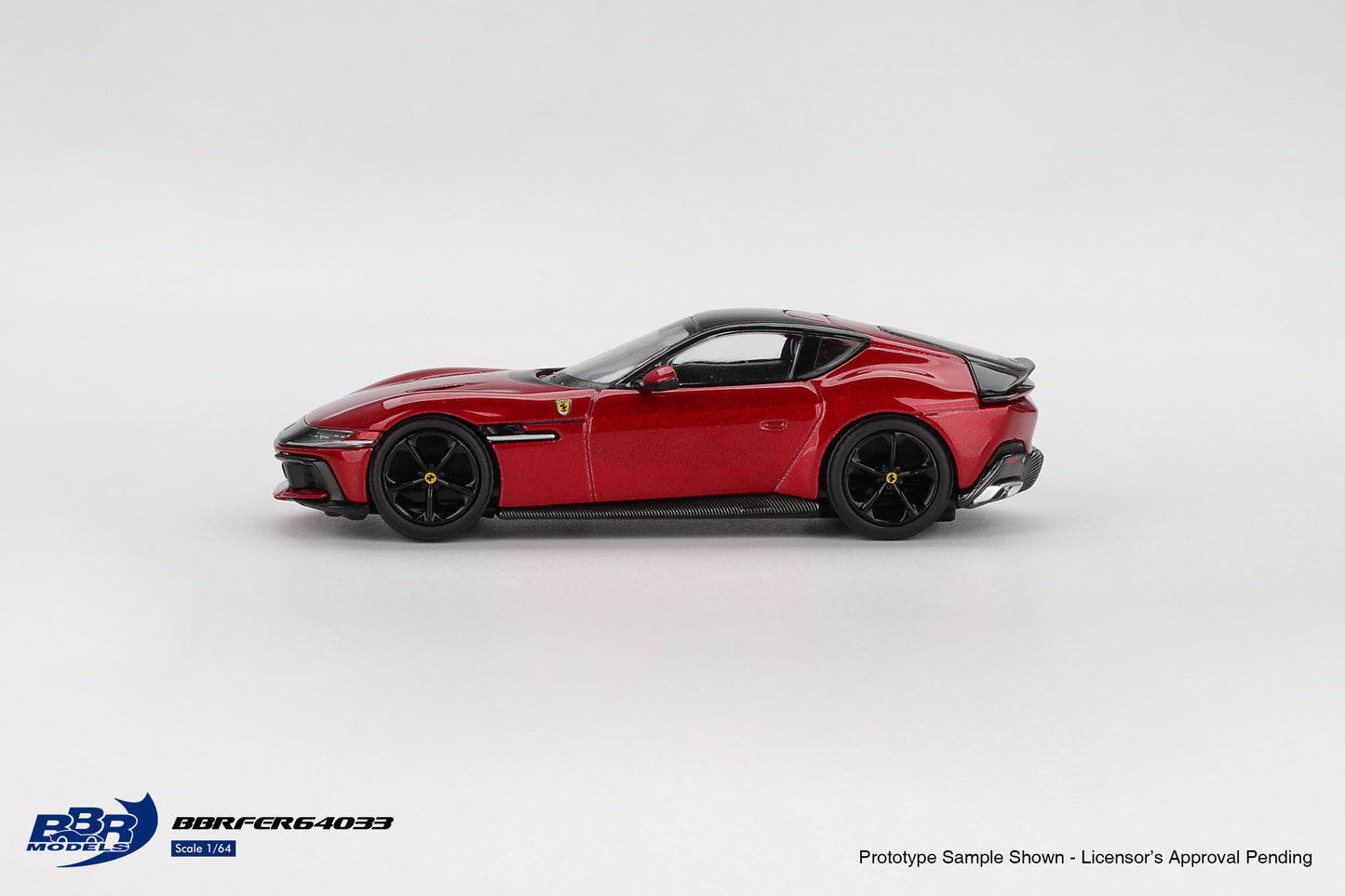 BBR Models Ferrari 12 Cilindri Rosso Imola 2024 1:64 scale diecast car. Side