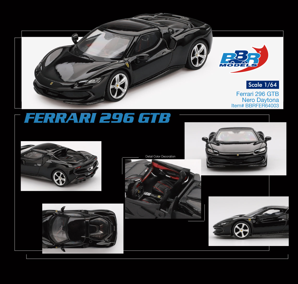 BBR Models - Ferrari 296 GTB Nero Daytona 2024