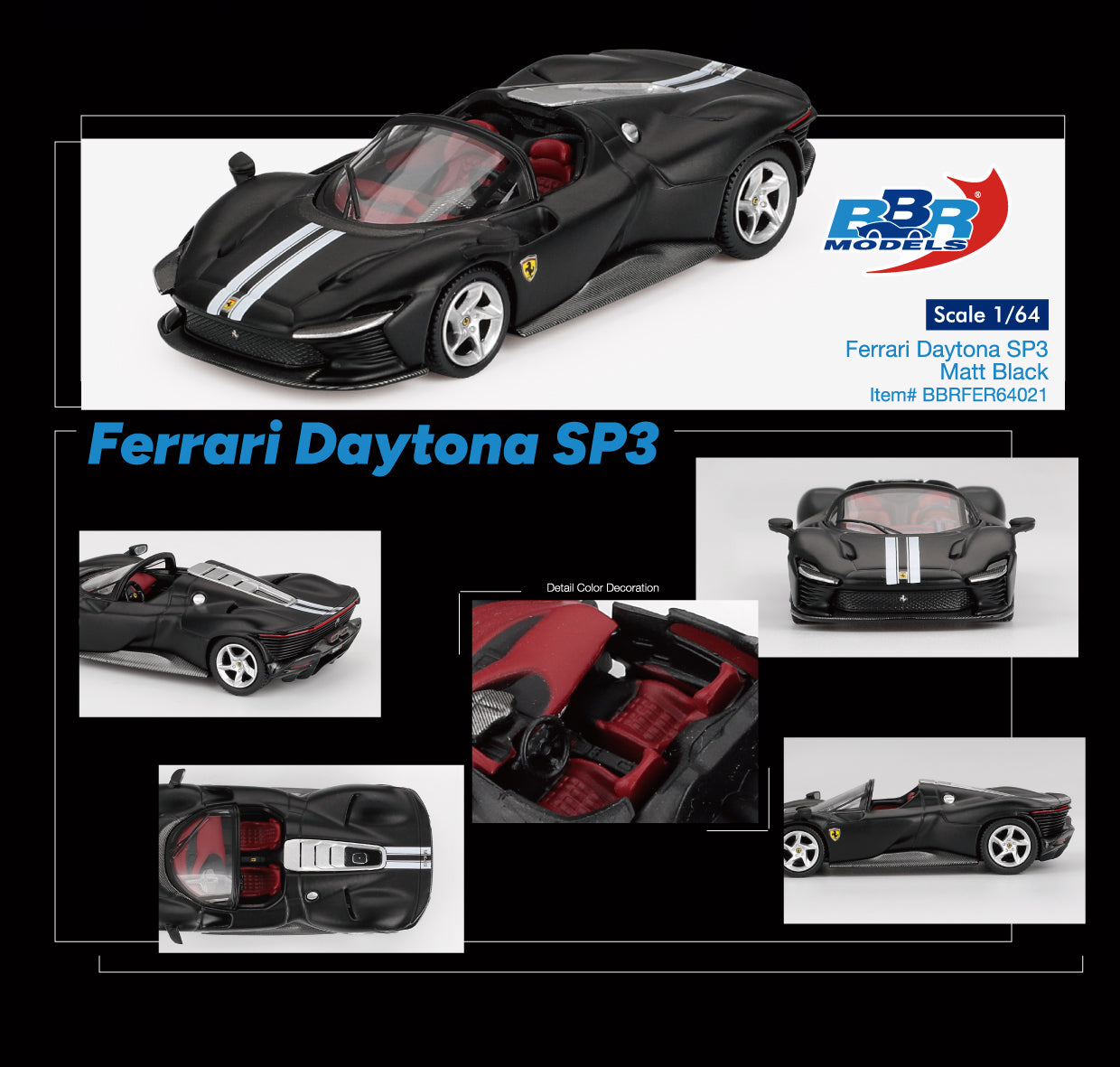 BBR Models Ferrari Daytona SP3 Matt Black 2024 1:64 scale diecast car