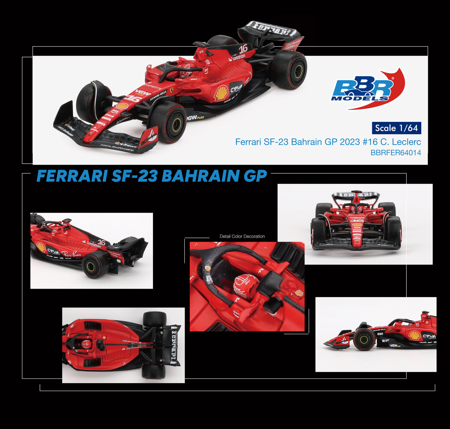 BBR Models - Ferrari SF23 #16 C. Leclerc Bahrain GP 2023