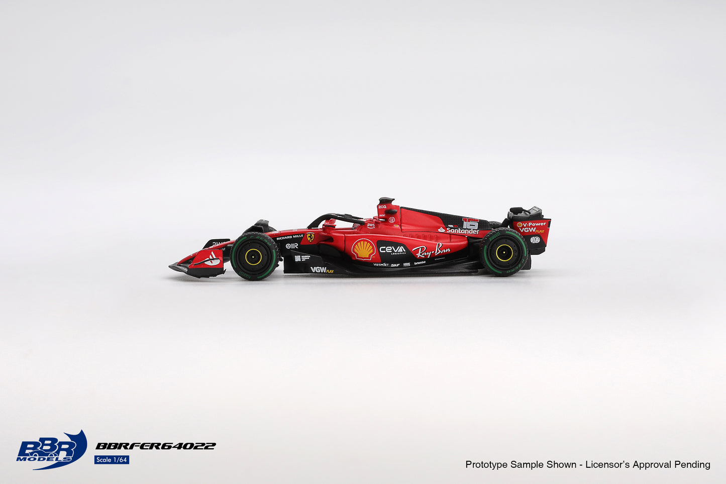 1:64 BBR Ferrari SF23 #16 Charles Leclerc Monaco GP 2023 – detailed diecast Formula 1 model. Side