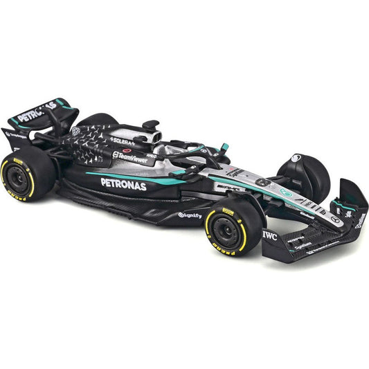 Bburago 1:64 Mercedes-AMG Petronas F1 W16 #63 George Russell model in blister packaging.