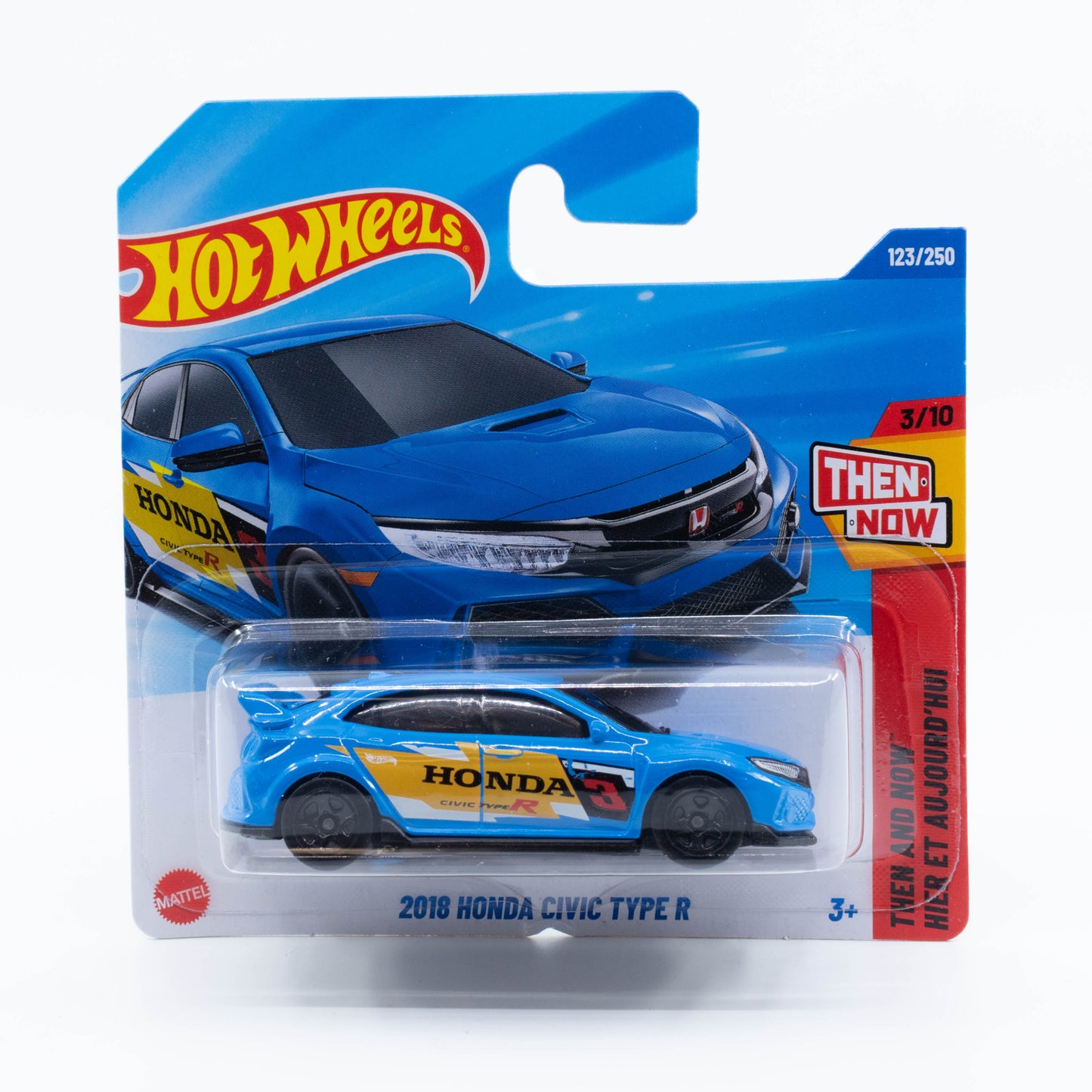 Hot Wheels 2018 Honda Civic Type R 1:64 scale diecast model with sporty design and red accents.