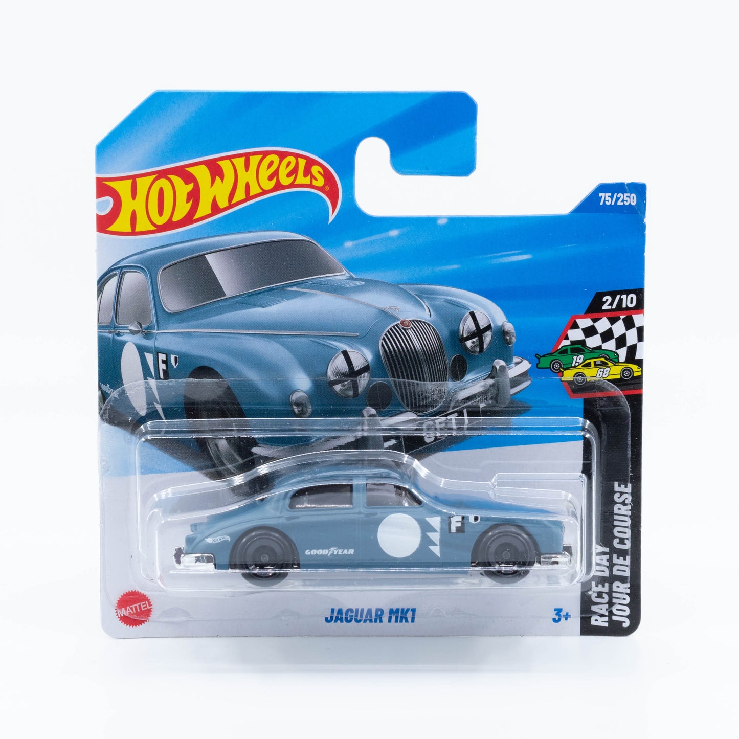Hot Wheels 1:64 Jaguar MK1 diecast model showcasing classic luxury sedan design with chrome details.