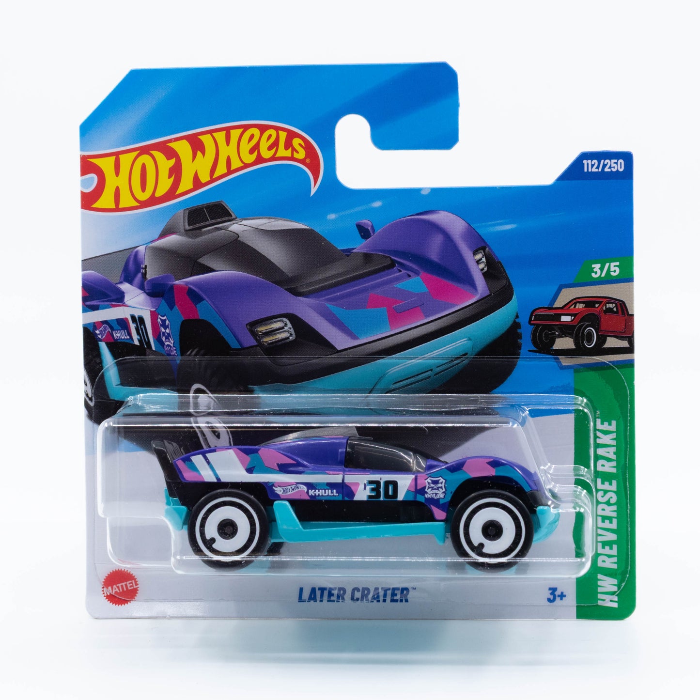 Hot Wheels Later Crater 1:64 scale diecast off-road vehicle with rugged tires and adventurous paint design.