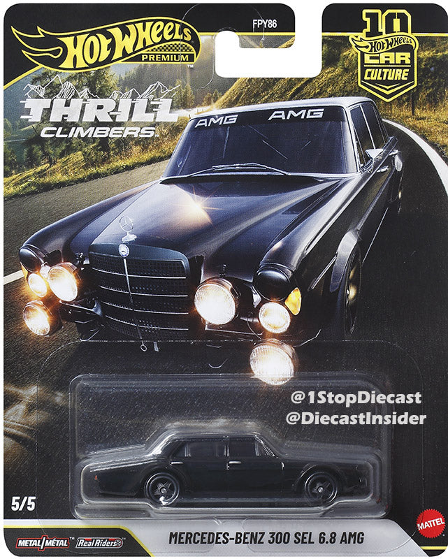 Hot Wheels Mercedes-Benz 300 SEL 6.8 AMG “Red Pig” in black livery.