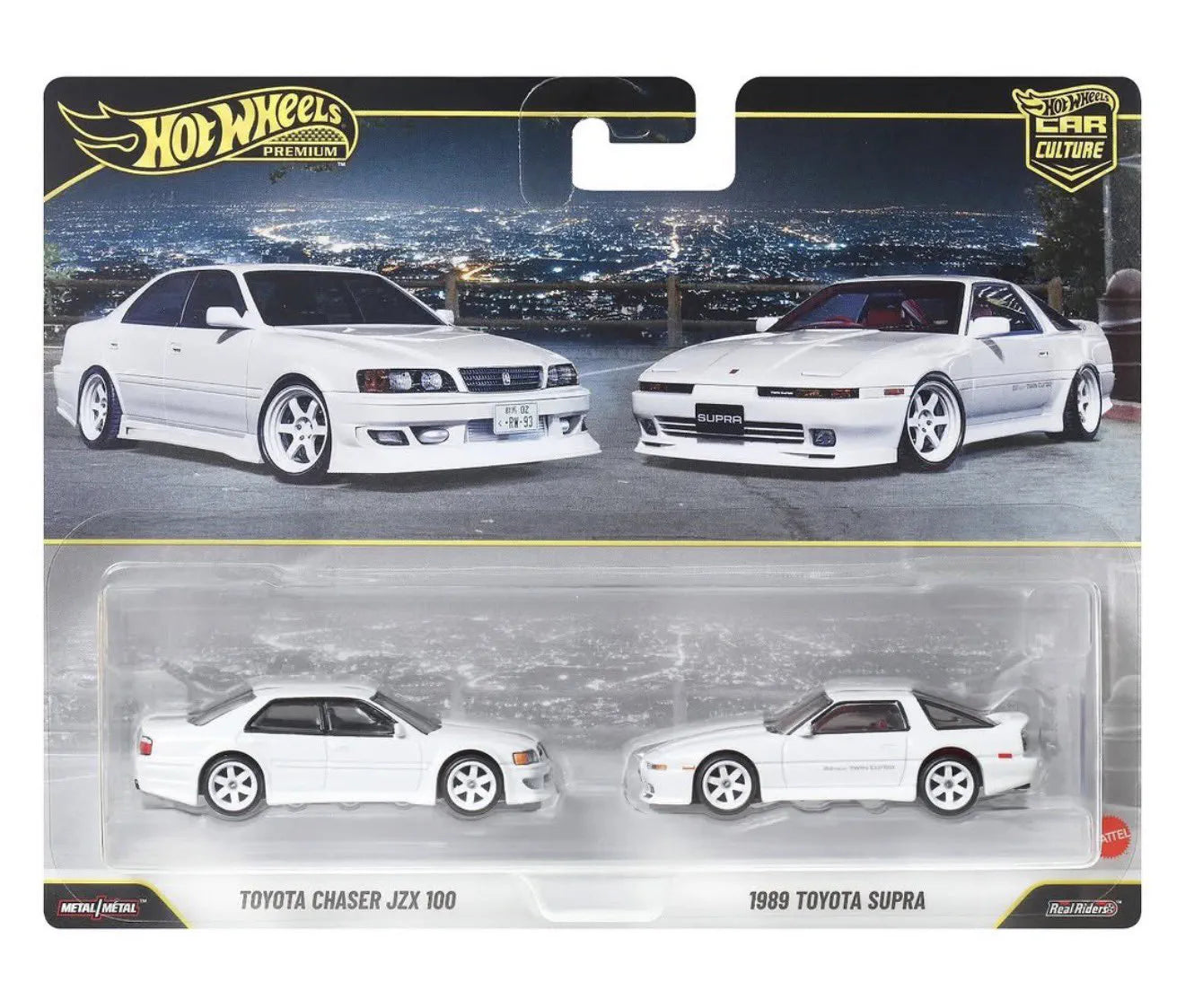 Hot Wheels Car Culture 2 Pack 2026 Mix 3 Toyota Chaser JZX100 white and 1989 Toyota Supra white 1:64 premium diecast set