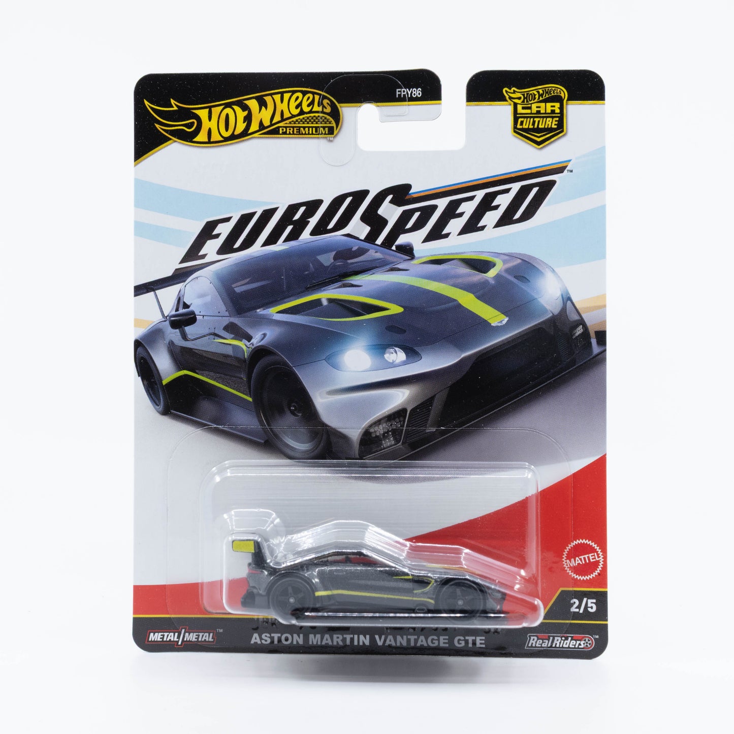 Hot Wheels Car Culture Eurospeed 1:64 Aston Martin Vantage GTE diecast model, detailed racing car collectible.