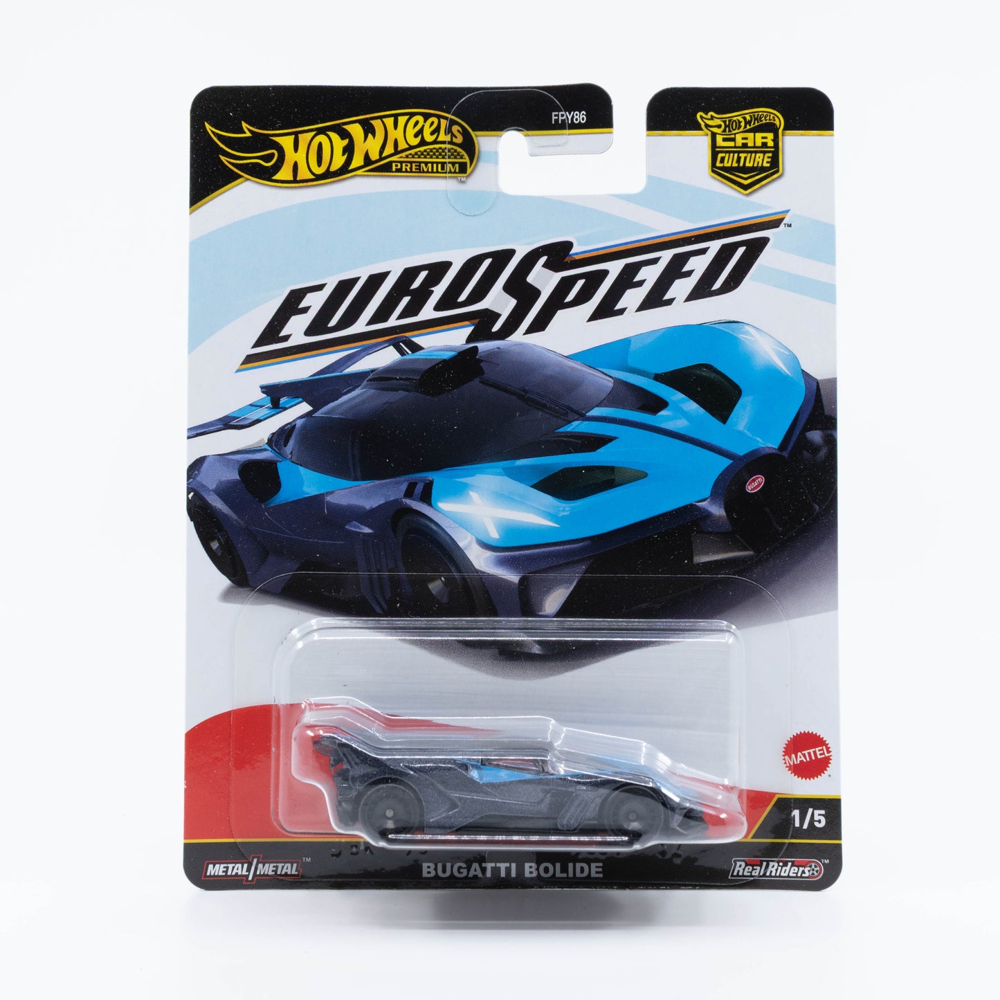 Hot Wheels Car Culture Eurospeed 1:64 Bugatti Bolide diecast model, detailed hypercar collectible.