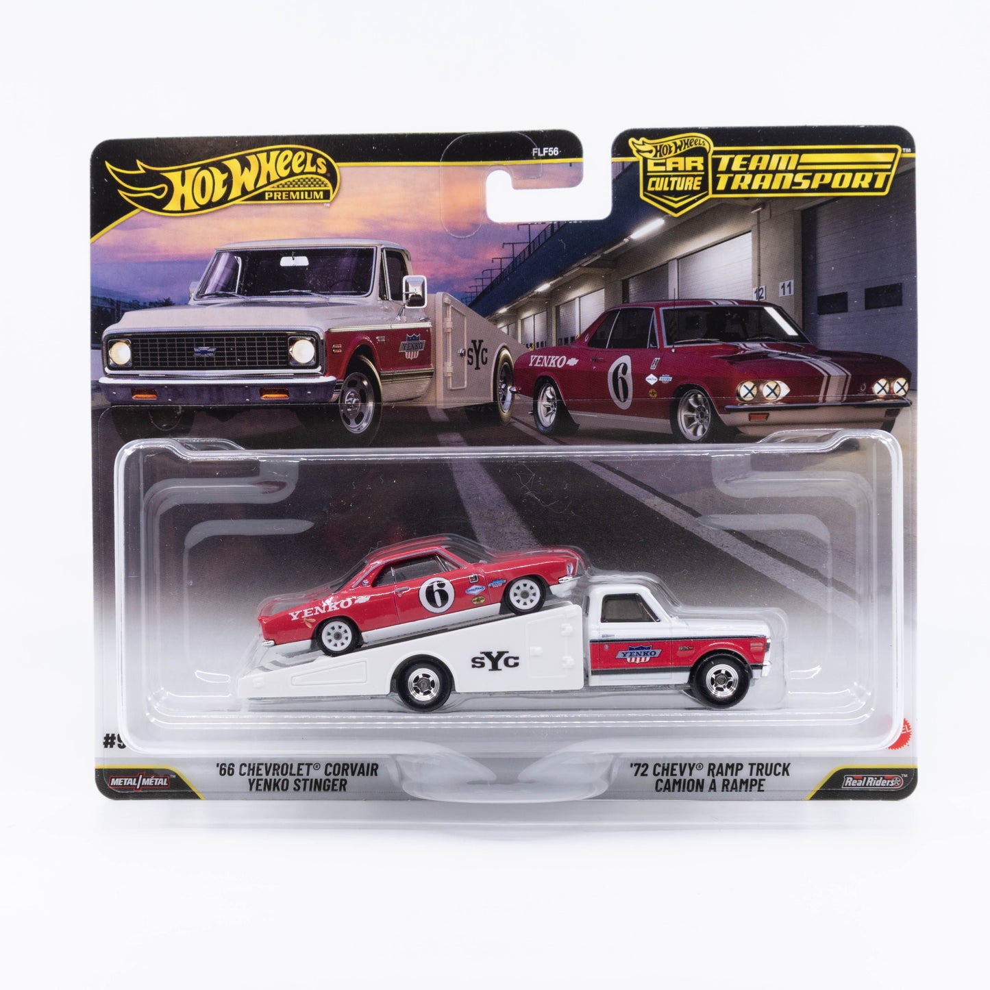 Hot Wheels Car Culture Team Transport with ’68 Chevrolet Corvair Yenko Stinger and ’72 Chevy Ramp Truck.
