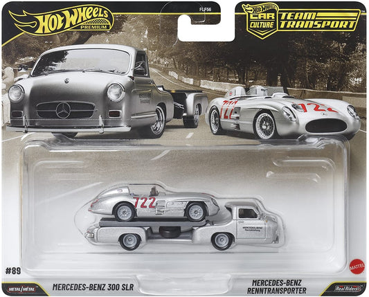 Hot Wheels Team Transport Mercedes-Benz 300 SLR and Renntransporter 1:64 premium die-cast set.