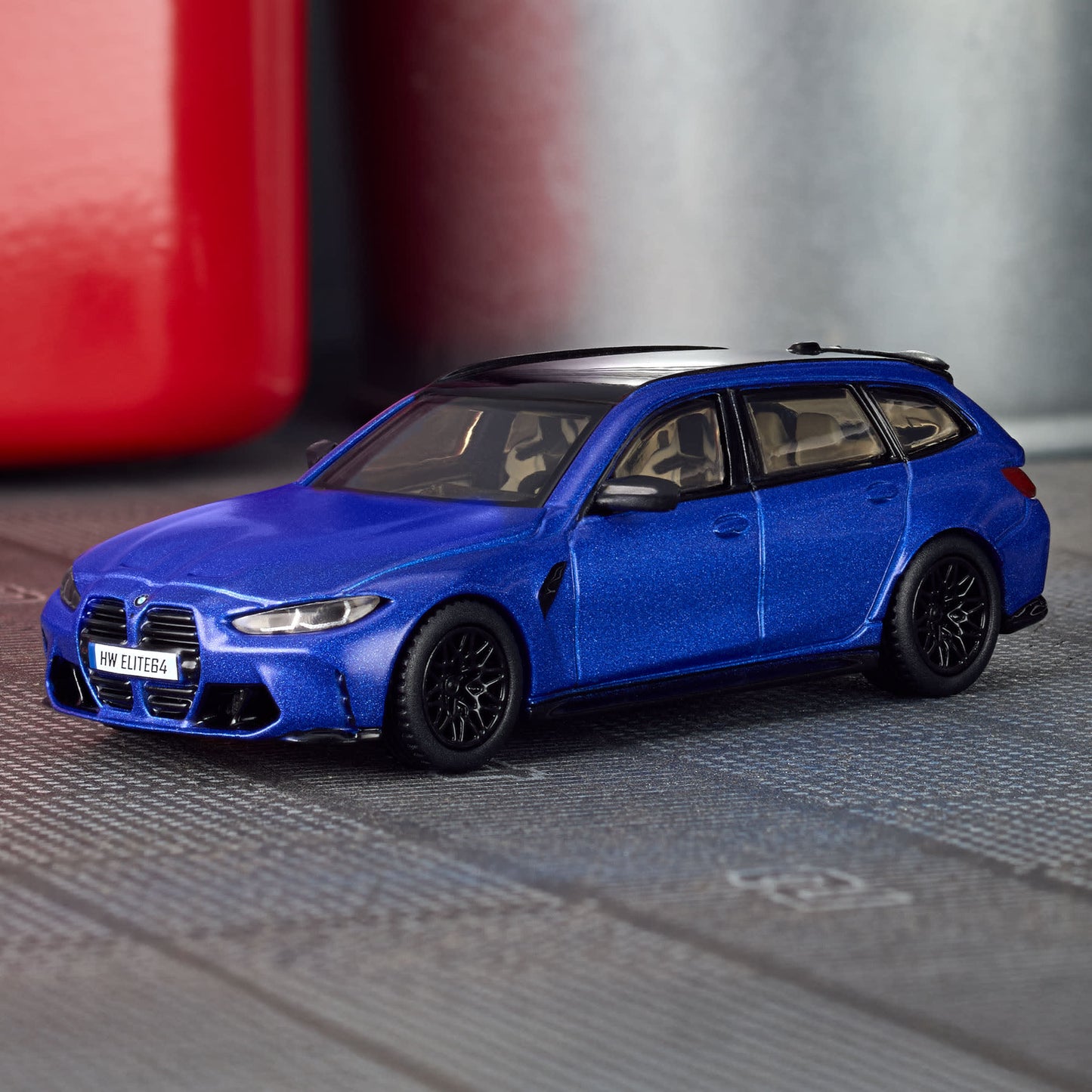 Hot Wheels Elite 64 BMW M3 Touring premium 1:64 scale diecast car. Front-side