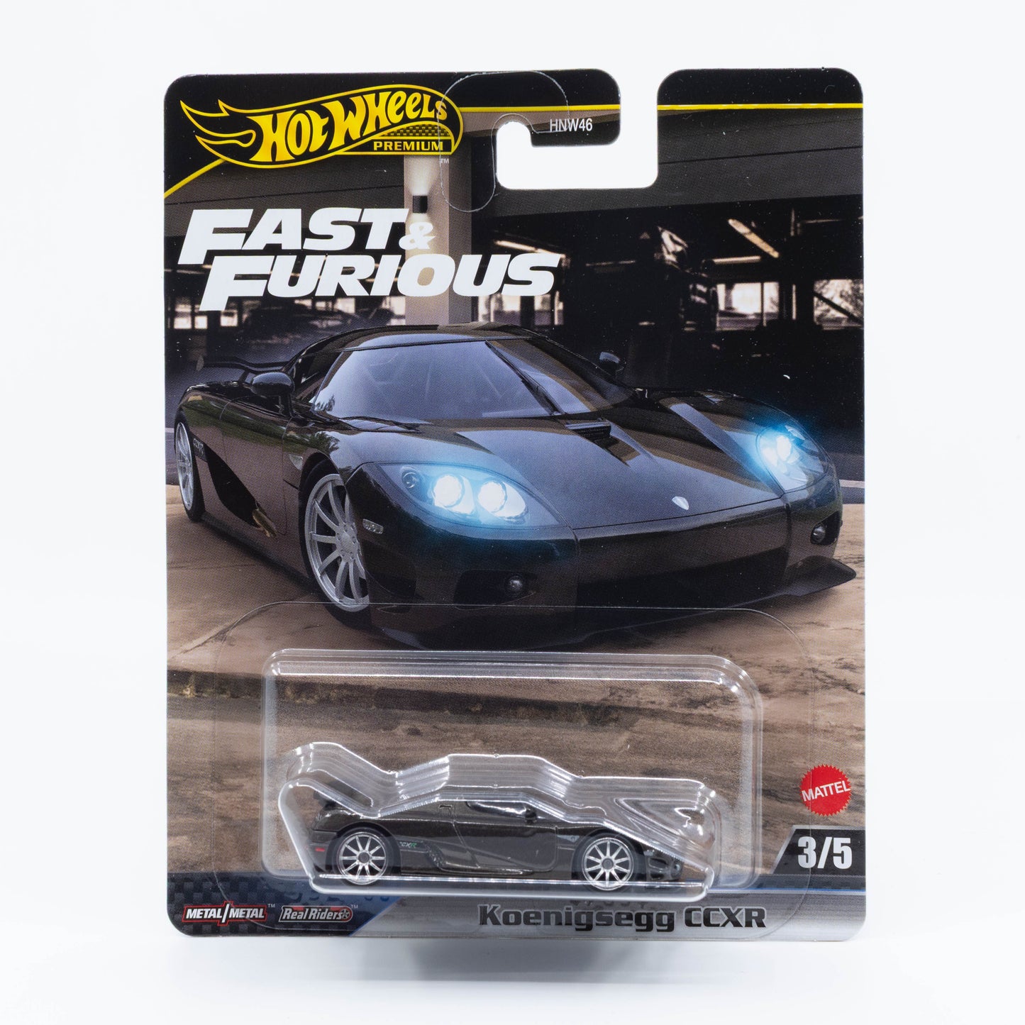 Hot Wheels Fast & Furious Koenigsegg CCXR diecast car model in 1:64 scale with aerodynamic design from the Fast & Furious franchise