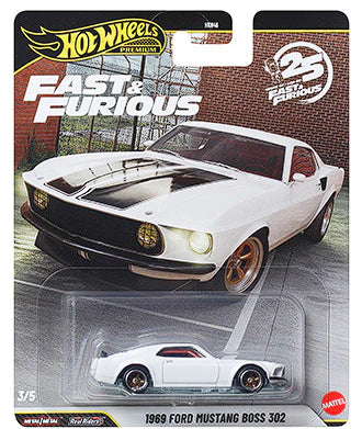 Hot Wheels Fast & Furious 2026 diecast ’69 Ford Mustang Boss 302 with authentic movie styling.