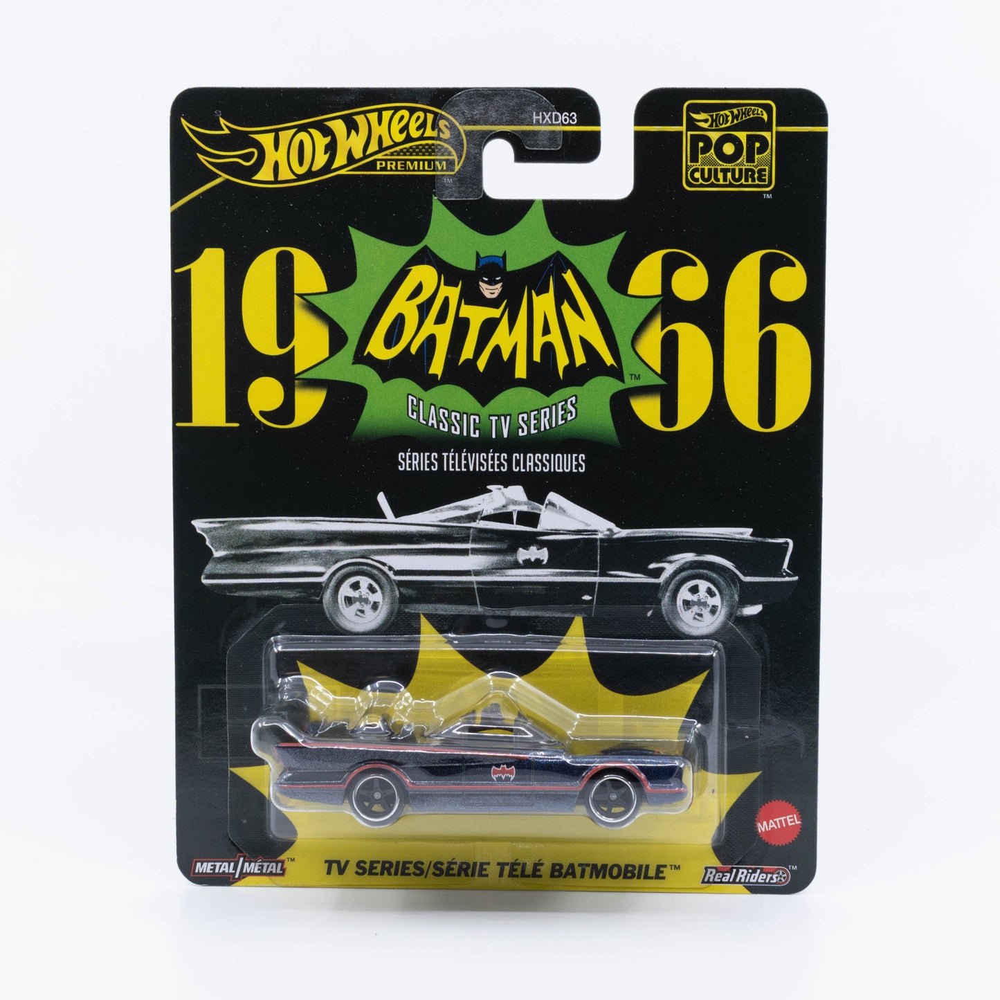1:64 Hot Wheels TV Series Batmobile – classic black superhero die-cast car model.