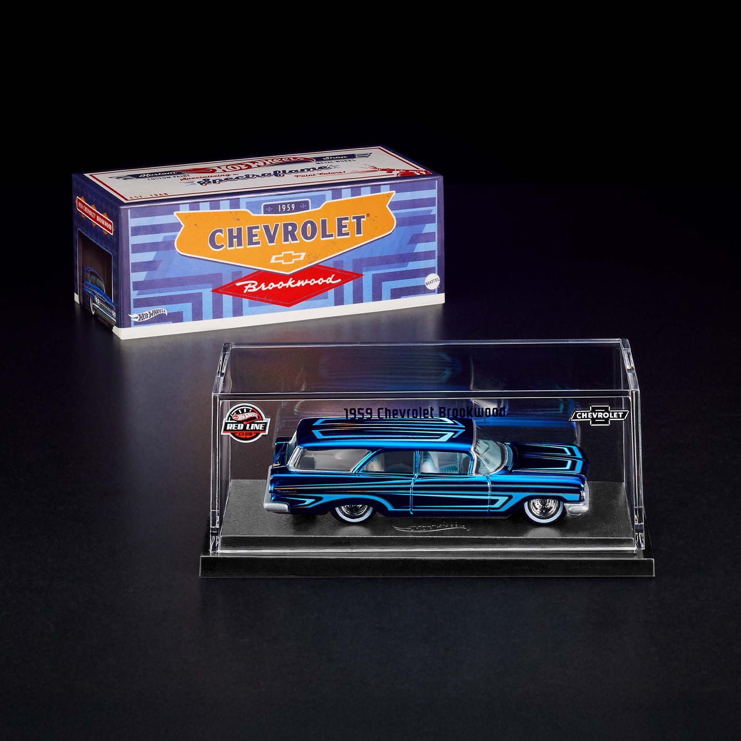 Hot Wheels RLC 1959 Chevrolet Brookwood premium Spectraflame diecast car. Pakage