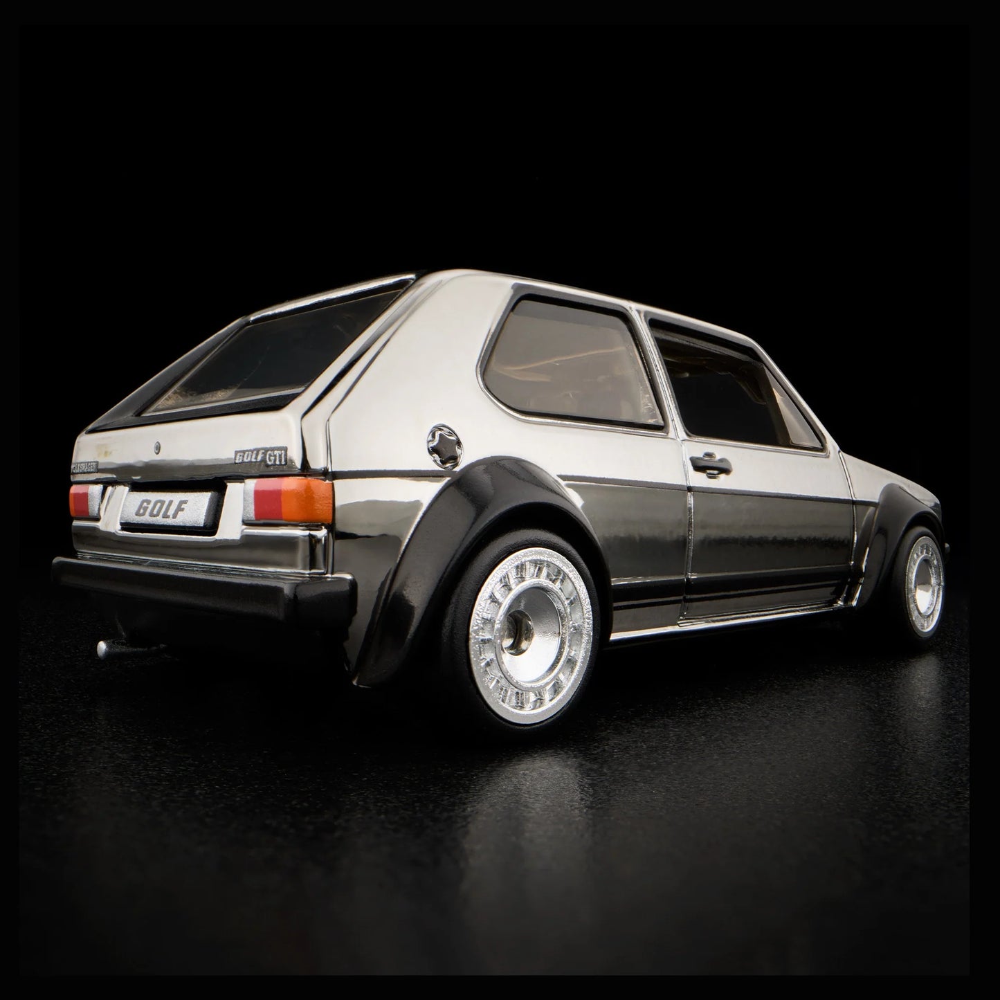 Hot Wheels RLC 1976 Volkswagen Golf MK1 GTI in Spectraflame Shadowchrome with Real Riders. Back
