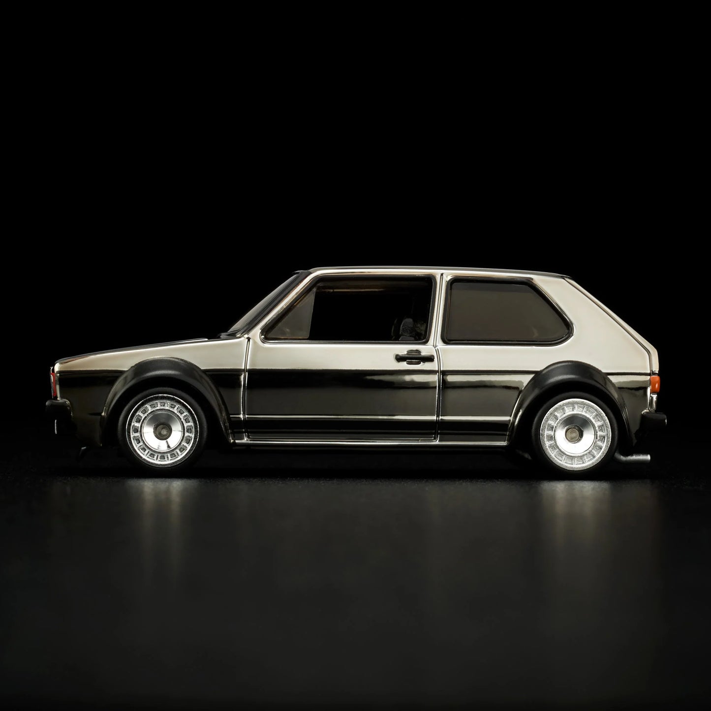 Hot Wheels RLC 1976 Volkswagen Golf MK1 GTI in Spectraflame Shadowchrome with Real Riders. Side