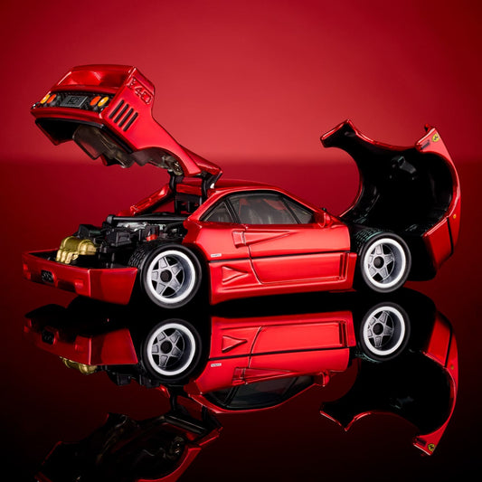 Hot Wheels RLC Ferrari F40 in bright red Spectraflame over silver plate with opening bonnet, rear clamshell and detailed engine.