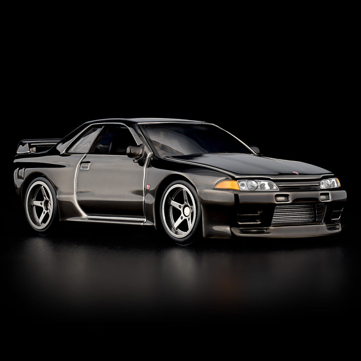 Hot Wheels RLC Nissan Skyline GT-R BNR32 in Spectraflame slate with Real Riders wheels, opening hood and detailed engine