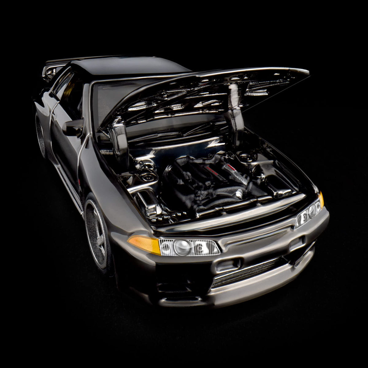 Hot Wheels RLC Nissan Skyline GT-R BNR32 in Spectraflame slate with Real Riders wheels, opening hood and detailed engine