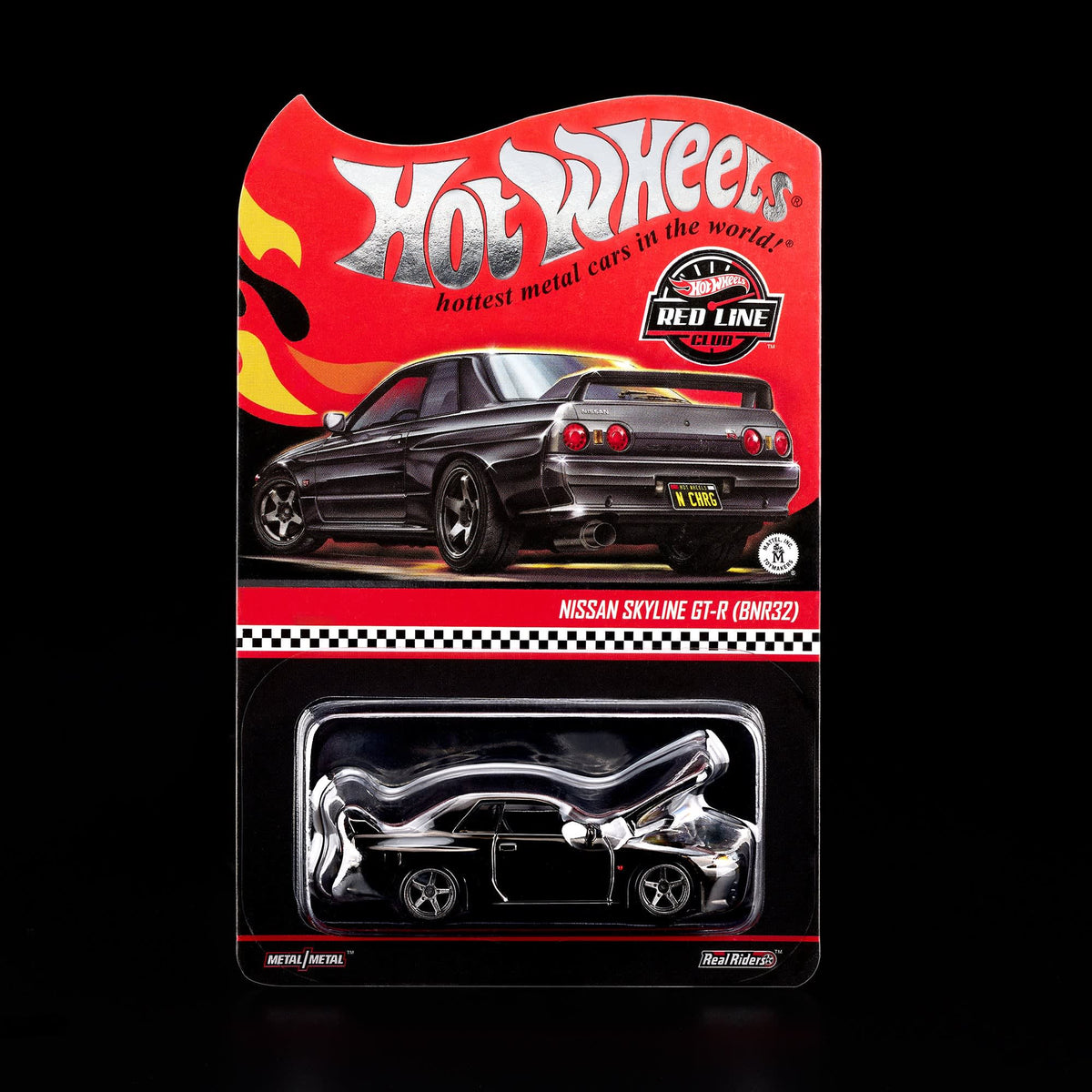 Hot Wheels RLC Nissan Skyline GT-R BNR32 in Spectraflame slate with Real Riders wheels, opening hood and detailed engine