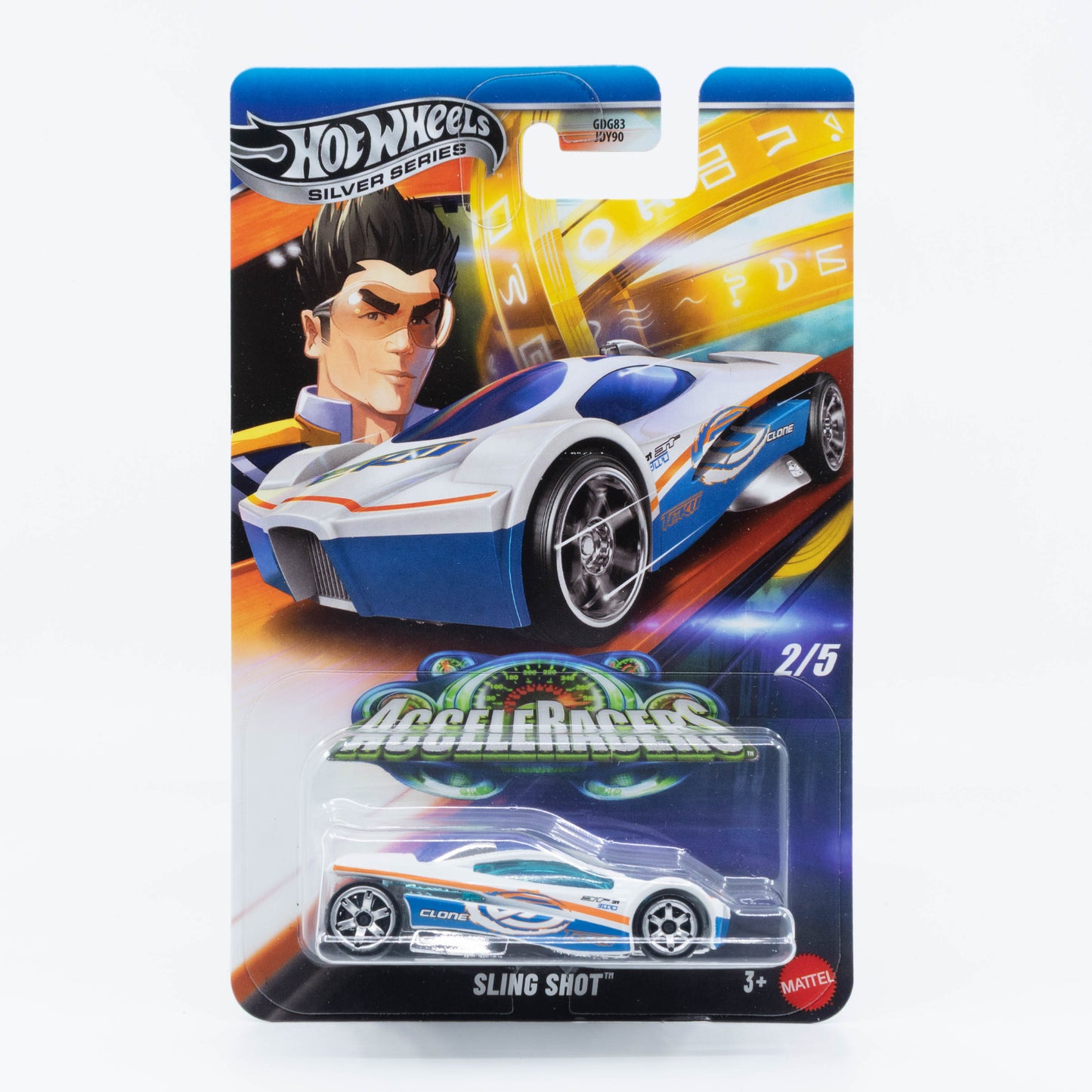1:64 Hot Wheels AcceleRacers Sling Shot Teku Livery 2025 – metallic blue die-cast model from the Silver Line series.