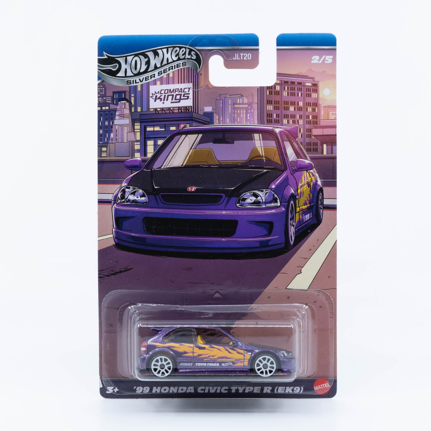 Hot Wheels Silver Series Compact Kings 99 Honda Civic Type R EK9 purple with fire side graphics 1:64 model