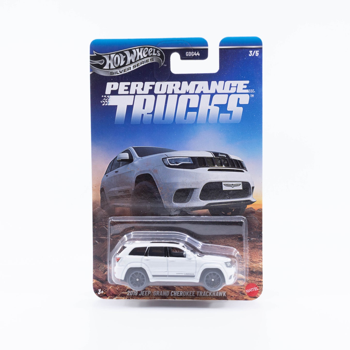 Hot Wheels Performance Trucks Silver Series 2019 Jeep Grand Cherokee Trackhawk high-performance SUV.