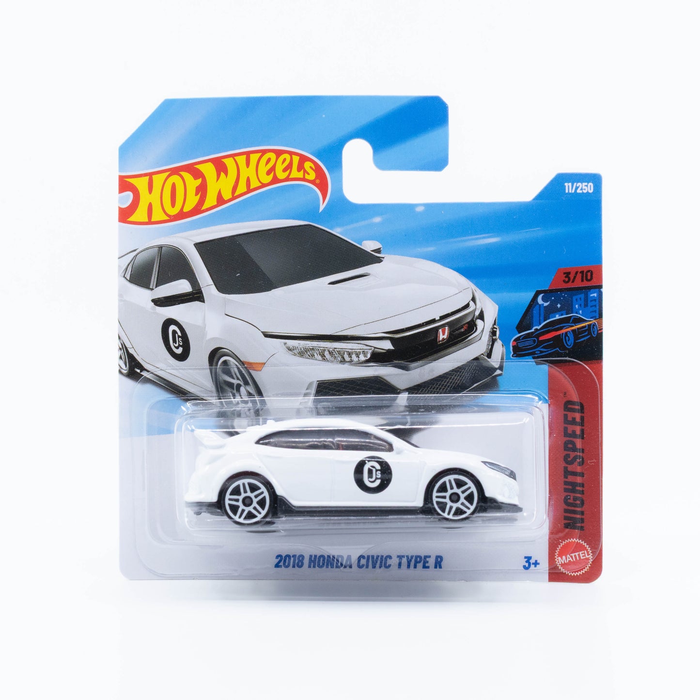 Hot Wheels 1:64 2018 Honda Civic Type R FK8 white CJS livery die-cast model.