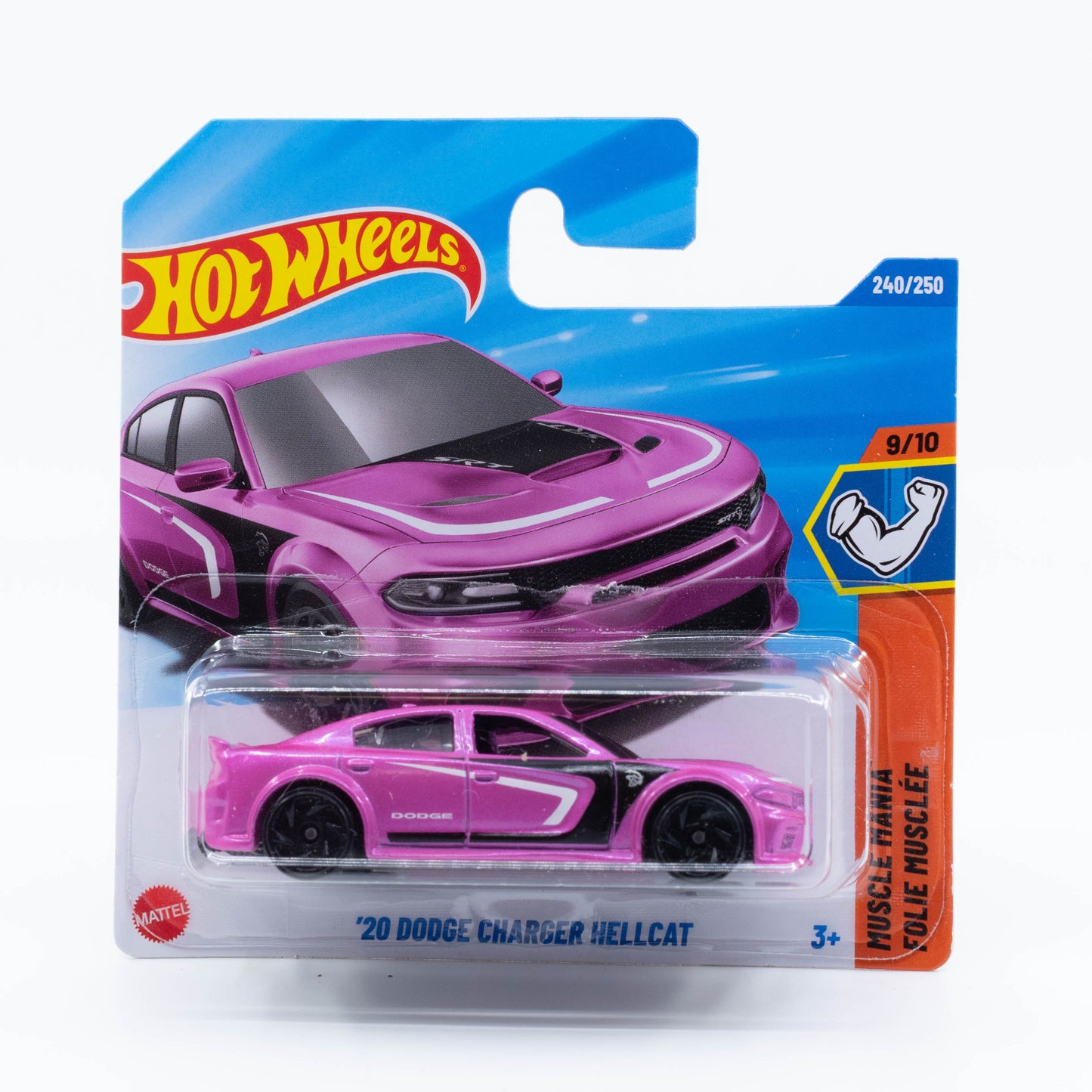 Hot Wheels ’20 Dodge Charger Hellcat diecast car model in 1:64 scale with aggressive muscle car design