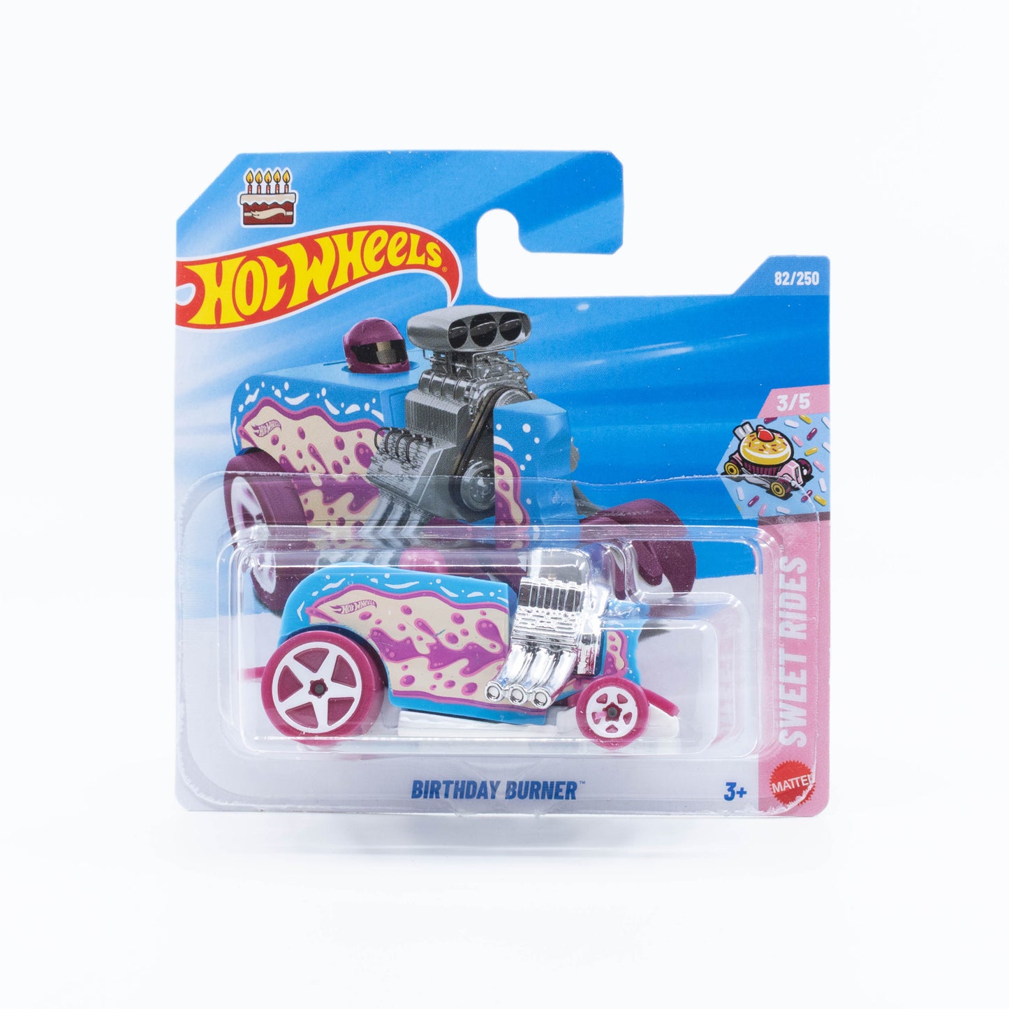 Hot Wheels 2026 Basic Birthday Burner cake fantasy car with blue frosting and exposed engine 1:64