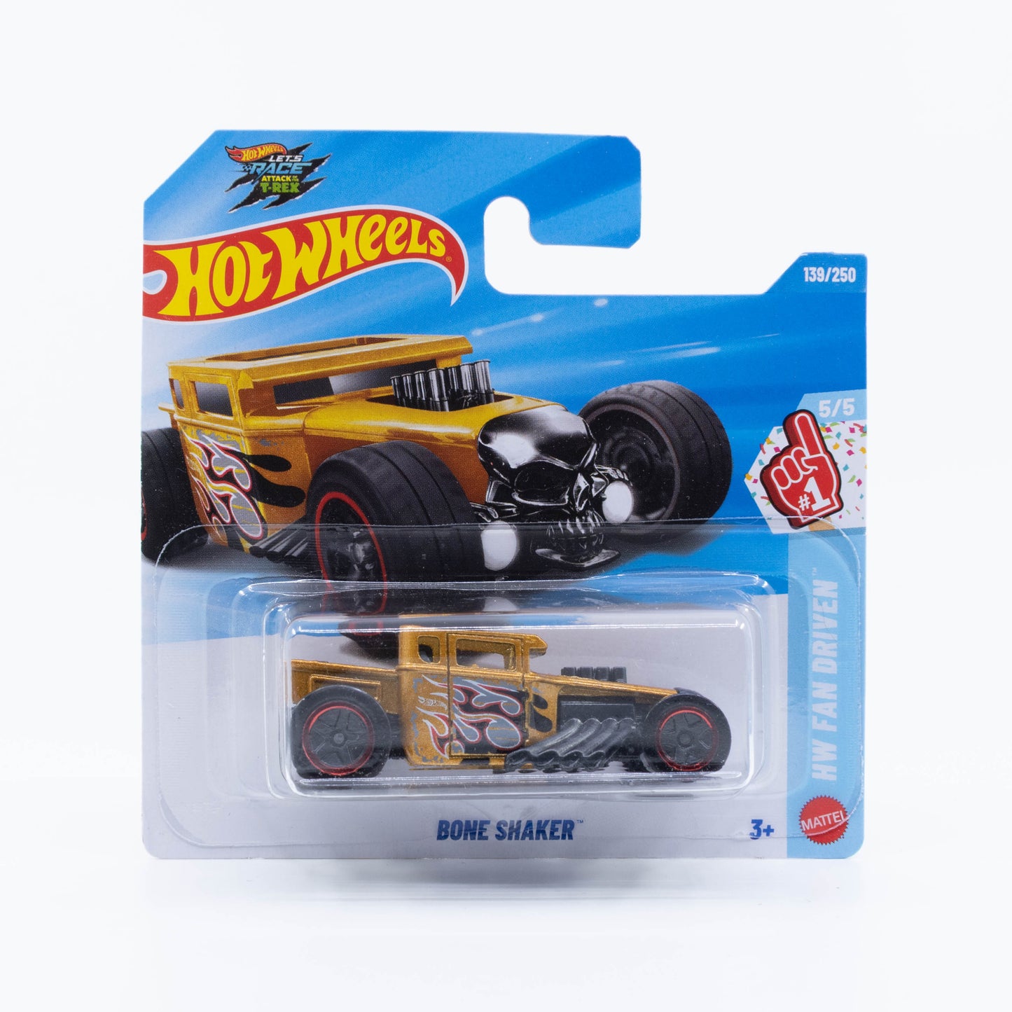 Hot Wheels Bone Shaker custom hot rod with its signature skull grille and exposed engine.