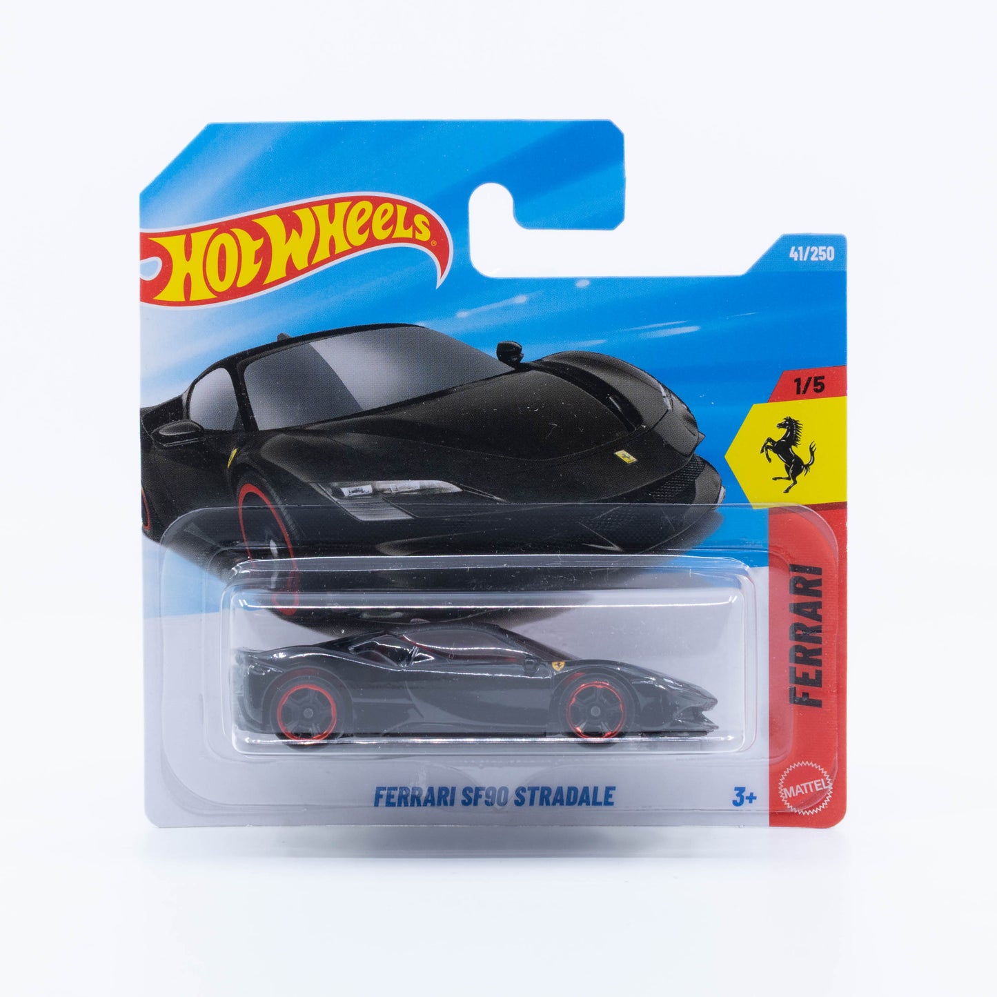 Hot Wheels Ferrari SF90 Stradale in black with red wheel accents from the 2026 Basic Line.
