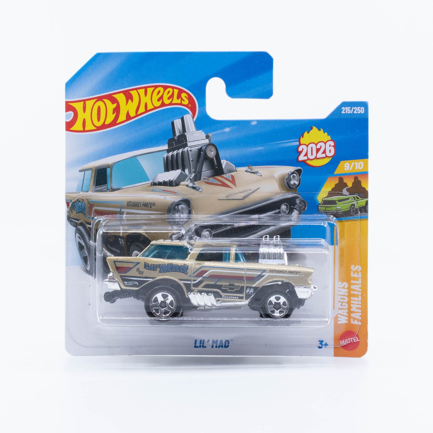 Hot Wheels Lil' Mad, a 1957 Chevrolet Nomad-inspired street freak with a blown engine.