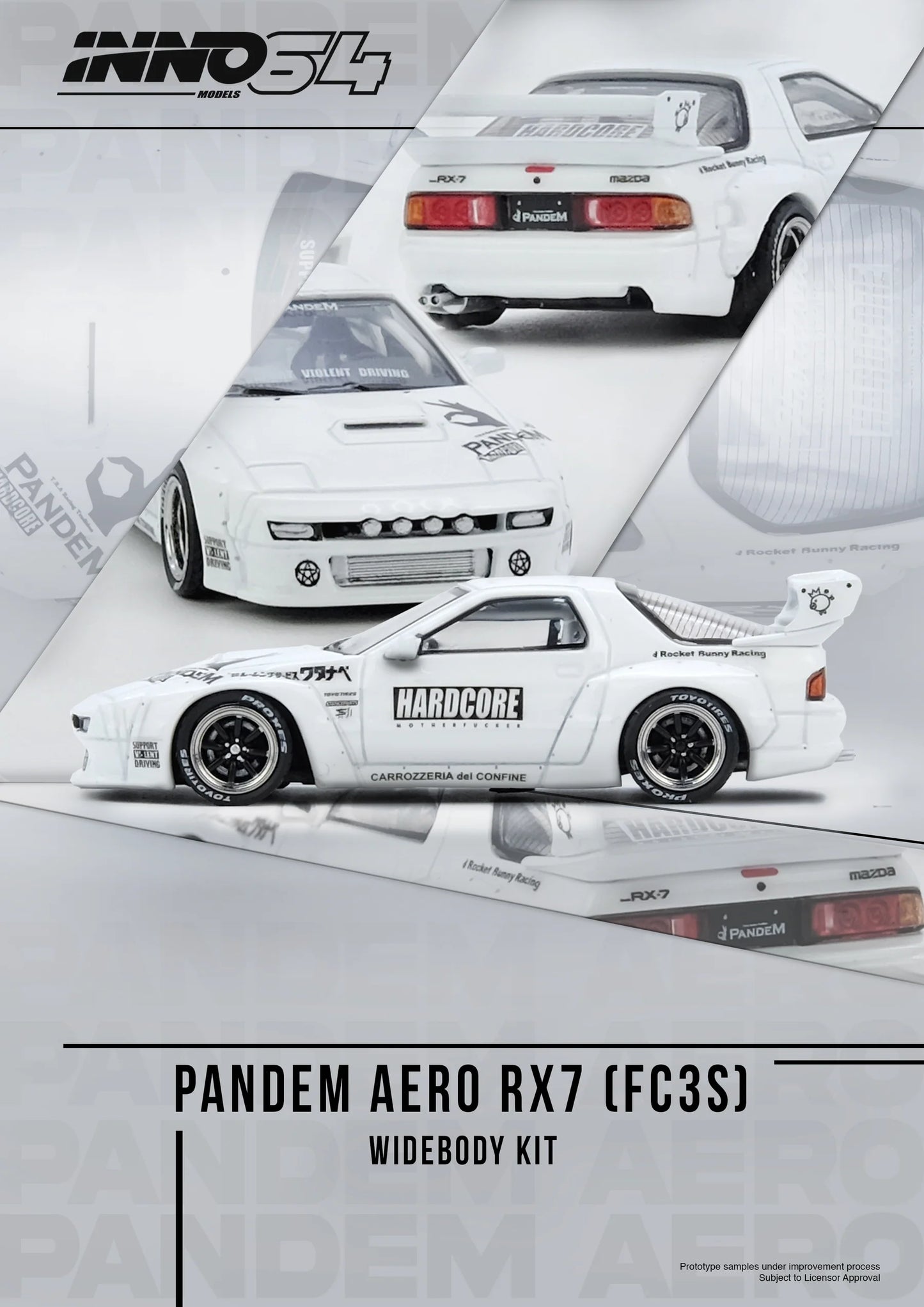 (Pre-Order) INNO64 - Mazda RX7 (FC3S) "PANDEM AERO" Widebody Kit White