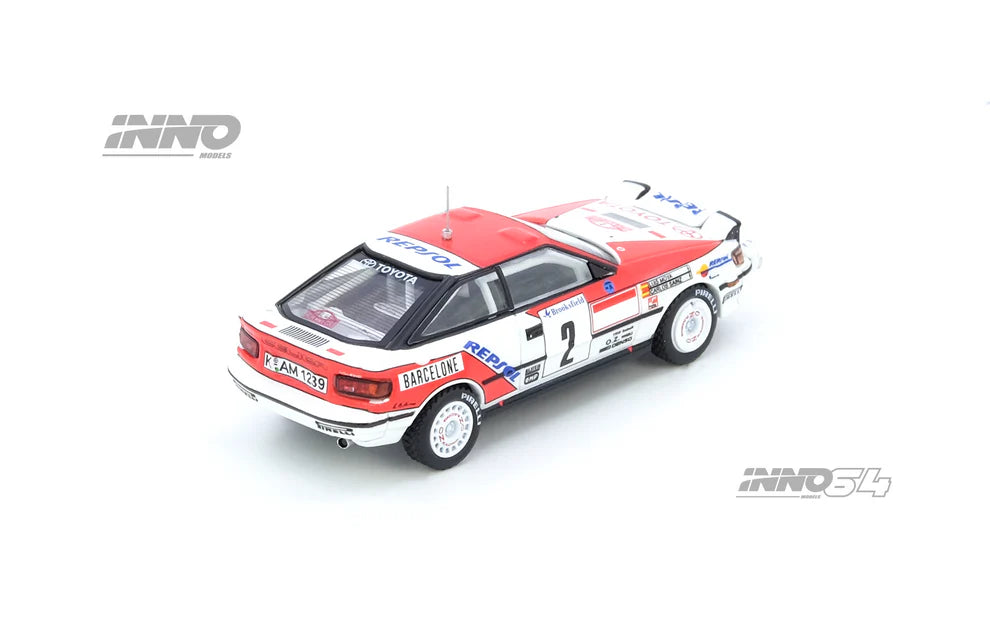 INNO64 1:64 Toyota Celica GT-Four ST165 1991 Rally Monte Carlo winner Carlos Sainz diecast model. Back