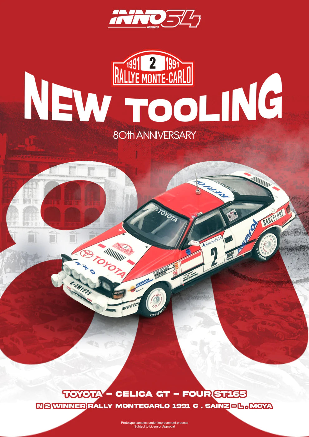 INNO64 1:64 Toyota Celica GT-Four ST165 1991 Rally Monte Carlo winner Carlos Sainz diecast model