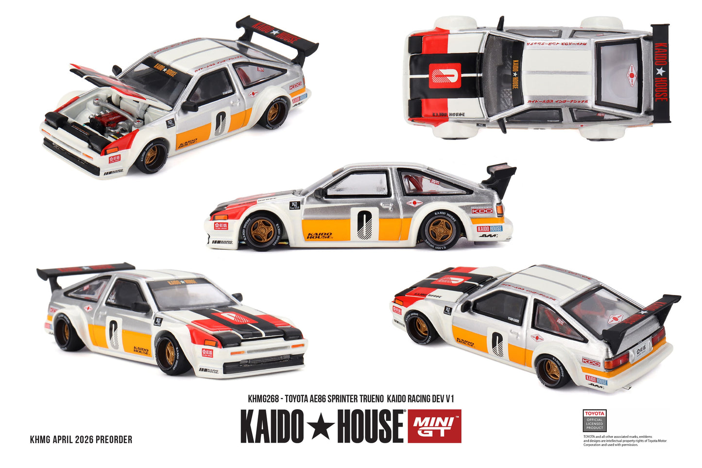 Kaido House 1:64 Toyota AE86 Trueno 1983 Kaido Racing DEV V1 opening hood diecast