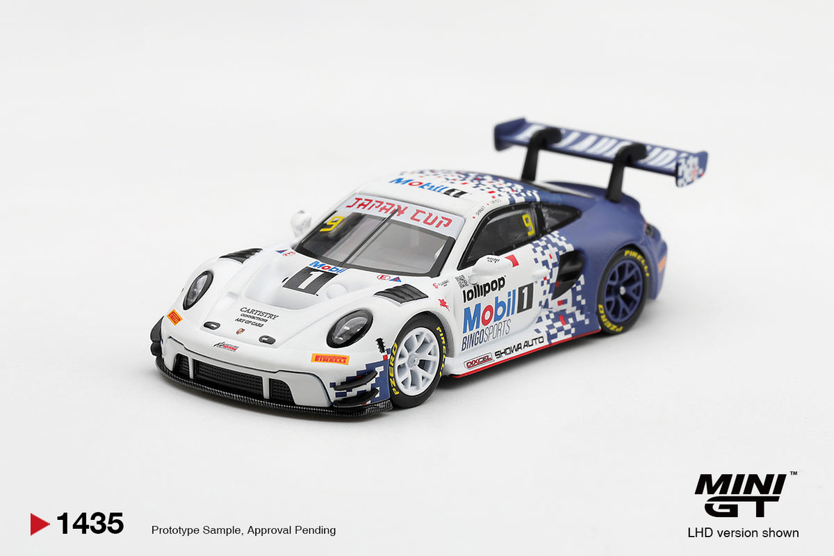 Mini GT Porsche 911 992 GT3 R number 9 Bingo Racing with LM Corsa Japan Cup Sugo 2026, 1:64 model