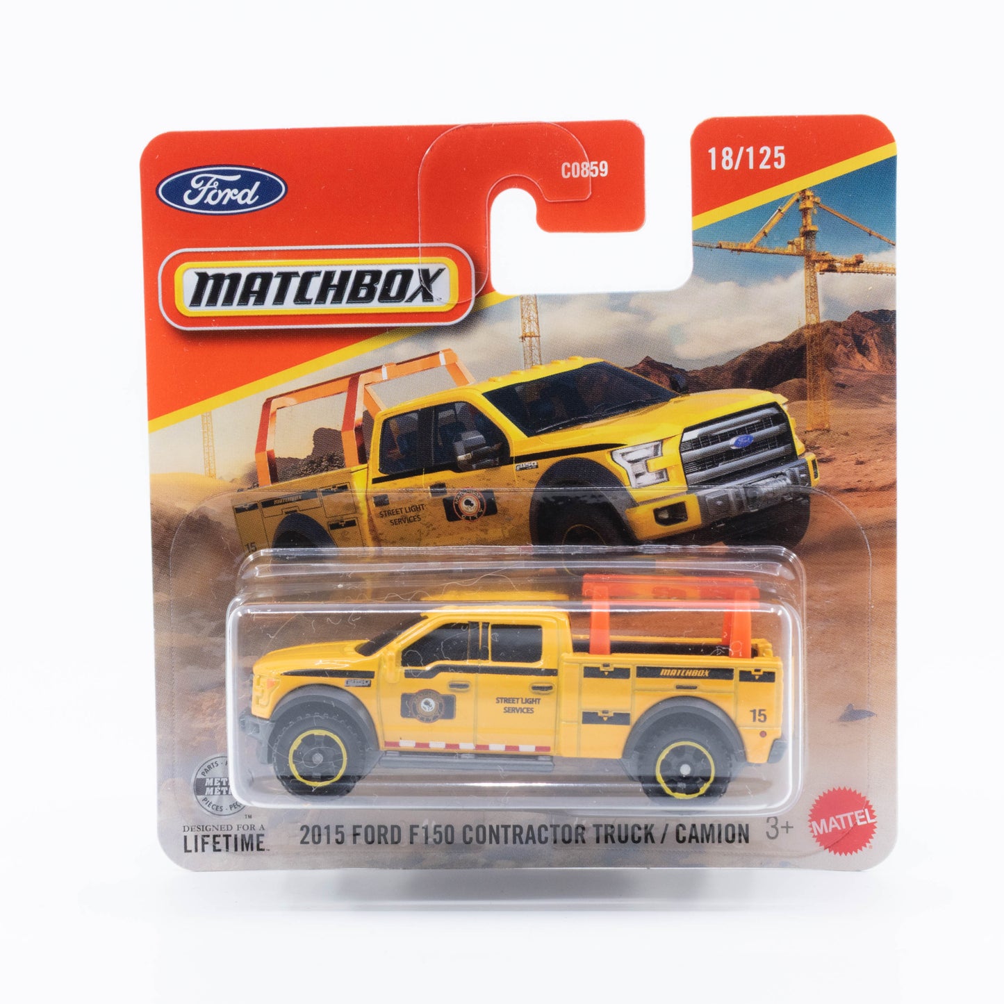 Matchbox 1:64 2015 Ford F-150 contractor truck yellow work pickup die-cast model.