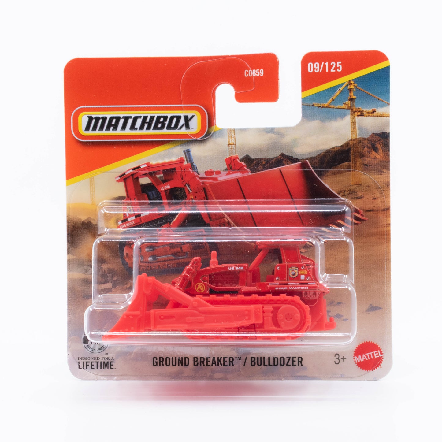 Matchbox 1:64 Ground Breaker red fire department rescue heavy-duty machine.