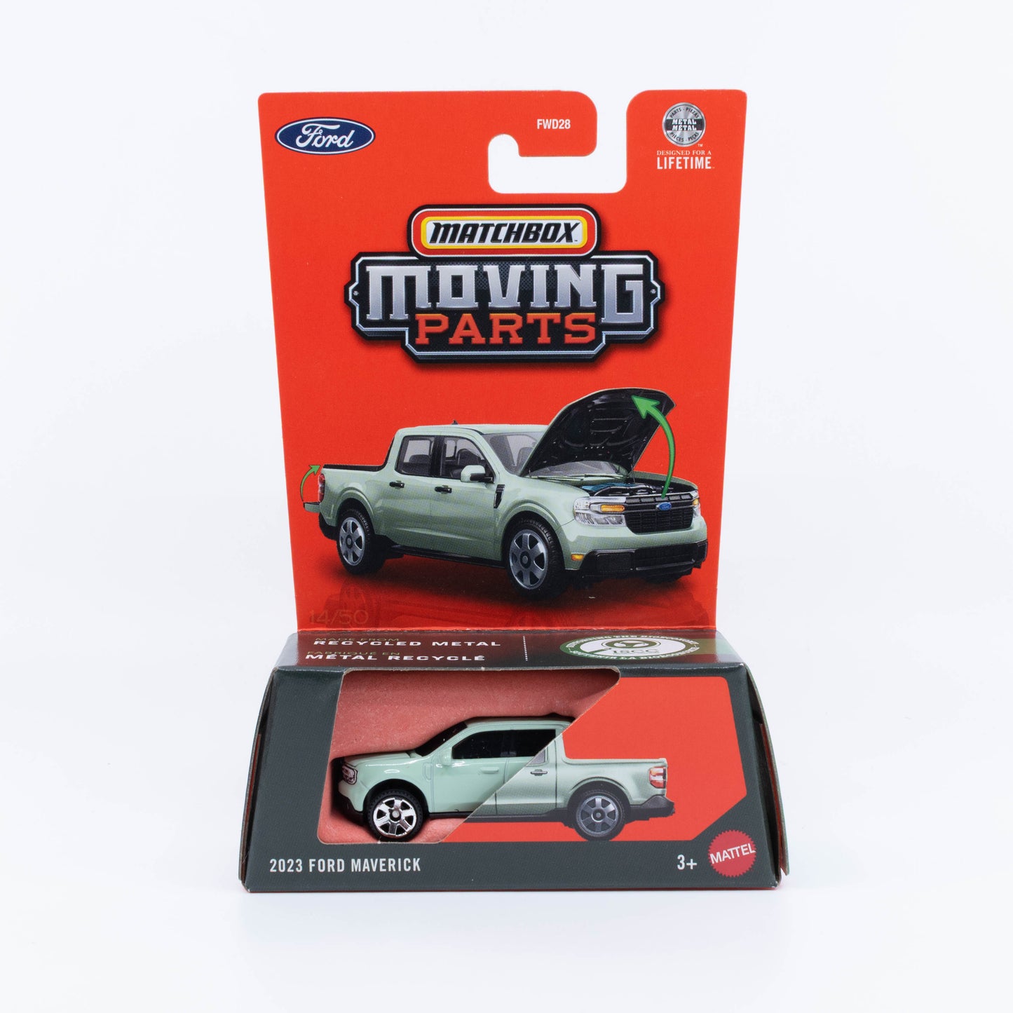 Matchbox Moving Parts 2023 Ford Maverick sand color with opening hood 1:64 diecast model