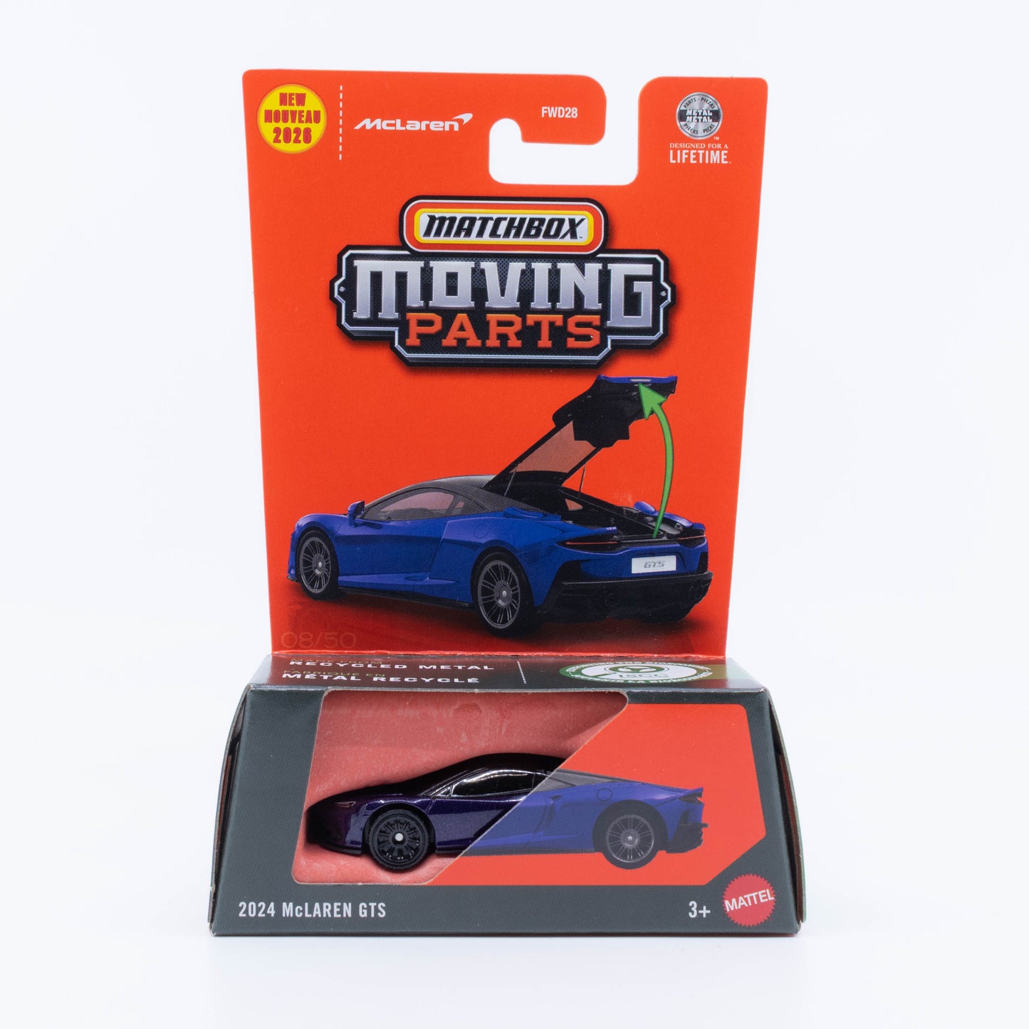 Matchbox Moving Parts 2024 McLaren GTS purple opening rear hatch 1:64