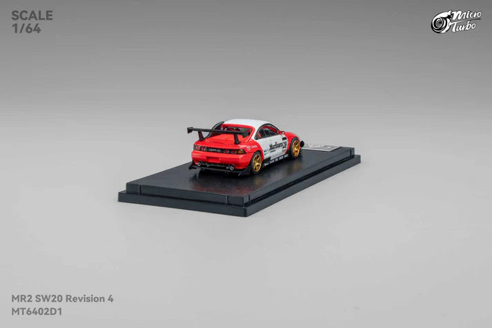 1:64 Micro Turbo Toyota MR2 SW20 #28 Marlboro Livery – die-cast model with pop-up headlights and gold